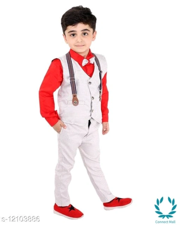Boy's Ethnic Party Wear Shirt Waistcoat and Pant Set - 3-4 Years, Aqua, Top Fabric Bottom Fabric : Polyster, Multipack :single Add-Ons:bow Tie